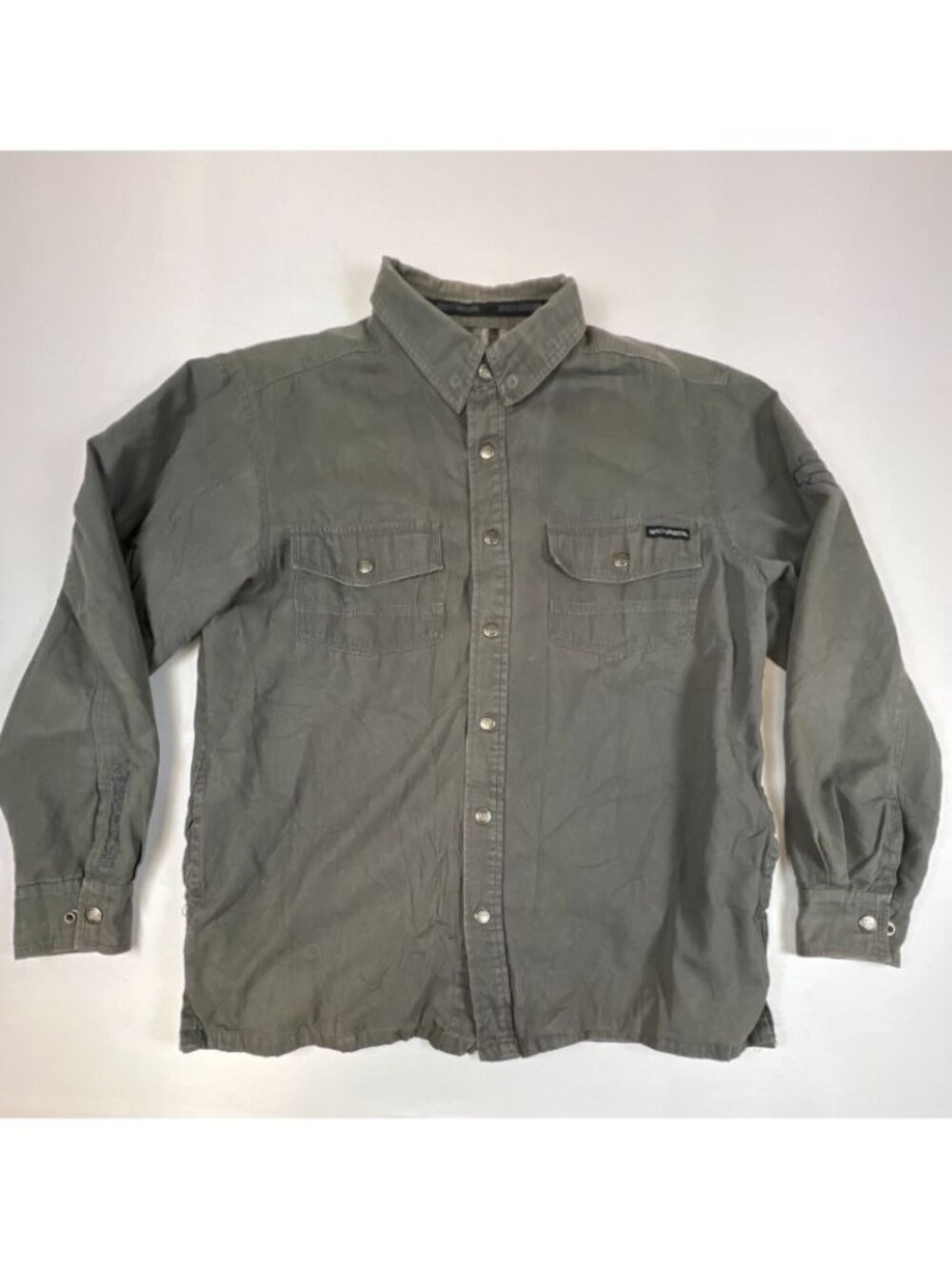 HarleyDavidson Men Large Gray Canvas Snap Front Long Sleeve Shirt Plaid Lined